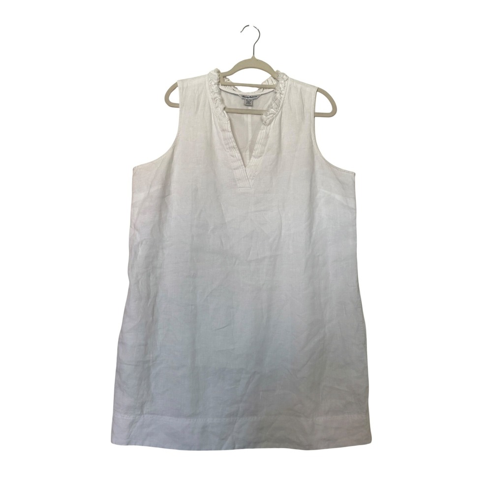 Tommy Bahama White Linen Ruffle Neck Sleeveless Shift Dress XL Coastal Beach
